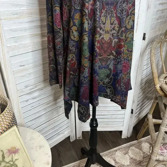 SOFT SURROUNDINGS Women's Pet L Poppy Feild Printed Dark Floral Tunic Top - Picture 11 of 16